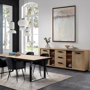 NOUVOMEUBLE Buffet 240 Cm Contemporain Couleur Bois Clair Et Noir PERSIA 10