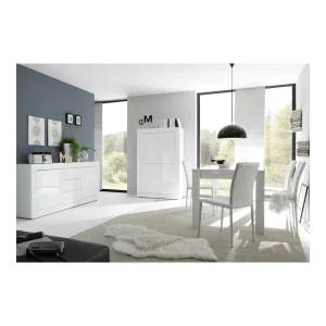 KASALINEA Buffet Bahut Blanc Brillant Laqué 2 Portes 3 Tiroirs Design ARIEL 9