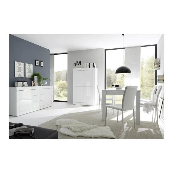 KASALINEA Buffet Bahut Blanc Brillant Laqué 2 Portes 3 Tiroirs Design ARIEL 4