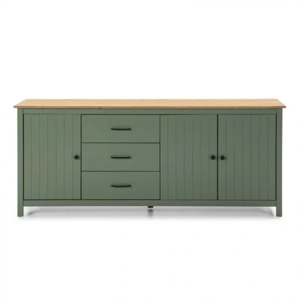 Tousmesmeubles Buffet 3 Portes 3 Tiroirs Bois/Vert – DARANMI 1