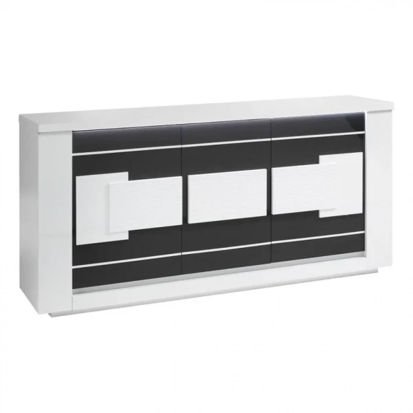 Modern Living Buffet 3 Portes BELLARIVA Laqué Blanc/ Gris Anthracite. 1