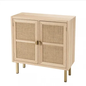 MACABANE Buffet ALINE 2 Portes Toile De Jute Pieds Métal Doré 35