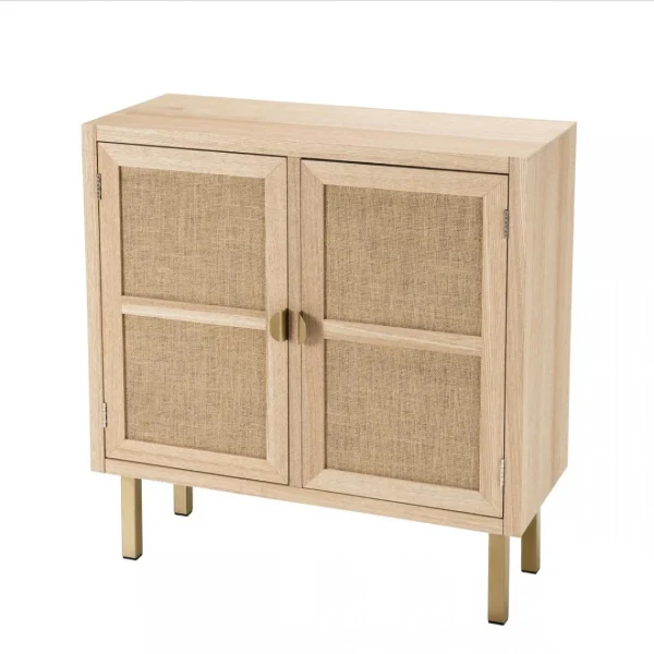 MACABANE Buffet ALINE 2 Portes Toile De Jute Pieds Métal Doré 9