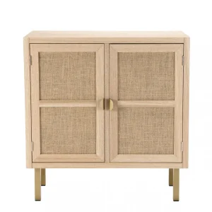 MACABANE Buffet ALINE 2 Portes Toile De Jute Pieds Métal Doré 37