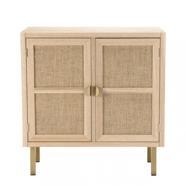 MACABANE Buffet ALINE 2 Portes Toile De Jute Pieds Métal Doré 4