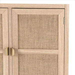 MACABANE Buffet ALINE 2 Portes Toile De Jute Pieds Métal Doré 41