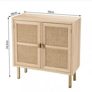 MACABANE Buffet ALINE 2 Portes Toile De Jute Pieds Métal Doré 45