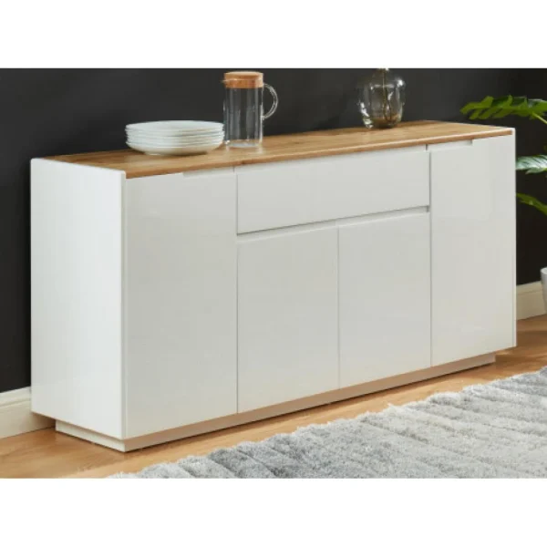 Vente-unique Buffet AMANI – 4 Portes & 1 Tiroir – MDF – Coloris: Blanc Laqué Et C… 1