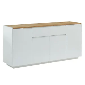 Vente-unique Buffet AMANI – 4 Portes & 1 Tiroir – MDF – Coloris: Blanc Laqué Et C… 15