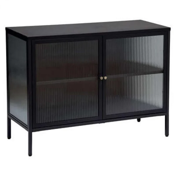 Pegane Buffet Avec 2 Portes En Verre / Acier Coloris Noir – Longueur 100 X Pr… 1