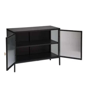 Pegane Buffet Avec 2 Portes En Verre / Acier Coloris Noir – Longueur 100 X Pr… 8