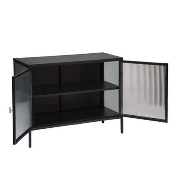 Pegane Buffet Avec 2 Portes En Verre / Acier Coloris Noir – Longueur 100 X Pr… 3