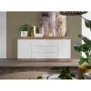 Vente-unique Buffet Avec 2 Portes Et 3 Tiroirs – Naturel Et Blanc Laqué – EVOLIA 17