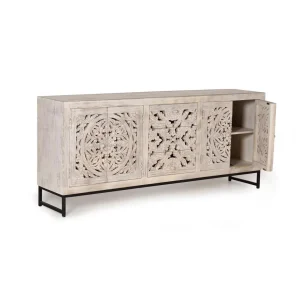 Pegane Buffet Bahut En Bois De Manguier Coloris Blanc Vieilli – Longueur 190 … 9