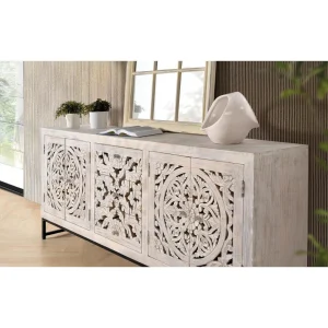 Pegane Buffet Bahut En Bois De Manguier Coloris Blanc Vieilli – Longueur 190 … 15