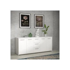 Marque Generique Buffet Bas 4 Portes 3 Tiroirs – Blanc Mat – L 179 X P 42 X H 74,5 Cm 9