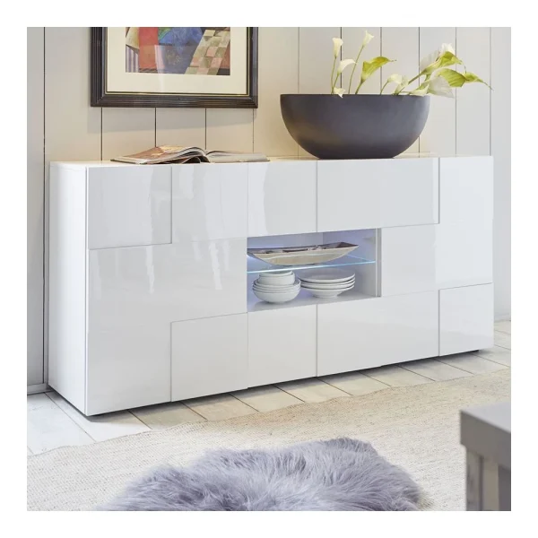 HAPPYMOBILI Buffet Blanc Laqué Brillant Design ARTIC 1