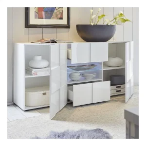 HAPPYMOBILI Buffet Blanc Laqué Brillant Design ARTIC 11