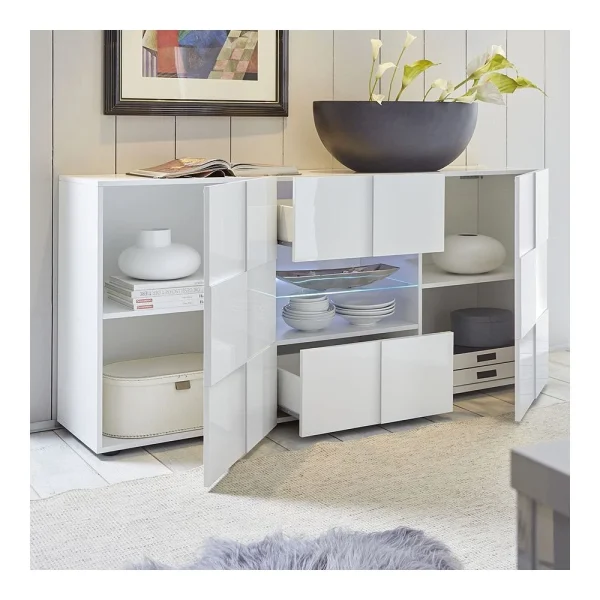 HAPPYMOBILI Buffet Blanc Laqué Brillant Design ARTIC 4