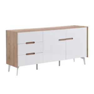 Vente-unique Buffet 2 Portes Et 3 Tiroirs – MDF Et Métal – Blanc Laqué Et Naturel… 11