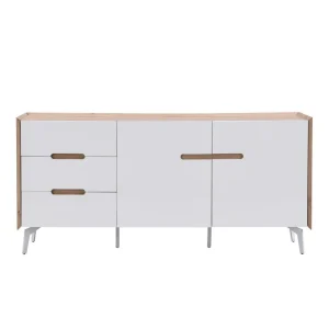 Vente-unique Buffet 2 Portes Et 3 Tiroirs – MDF Et Métal – Blanc Laqué Et Naturel… 13