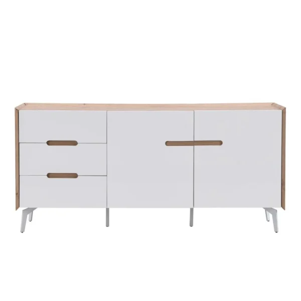 Vente-unique Buffet 2 Portes Et 3 Tiroirs – MDF Et Métal – Blanc Laqué Et Naturel… 5