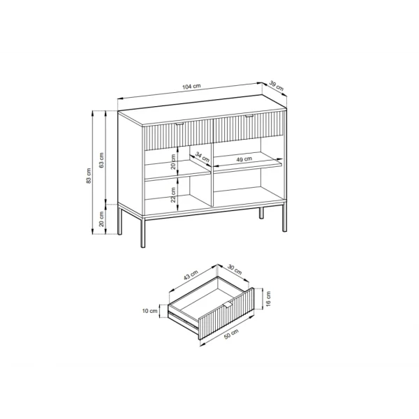 Vente-unique Buffet Avec 2 Portes Et 2 Tiroirs – Gris – LIOUBA 6