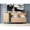 Vente-unique Buffet 3 Portes Avec LEDs En MDF Et Métal – Naturel Et Noir – SABIA 16