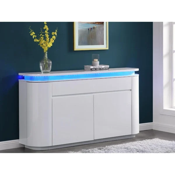 Vente-unique Buffet 4 Portes Et 2 Tiroirs Avec LEDs – MDF – Blanc Laqué – VANDANA 1