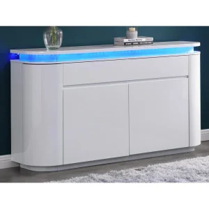 Vente-unique Buffet 4 Portes Et 2 Tiroirs Avec LEDs – MDF – Blanc Laqué – VANDANA 9