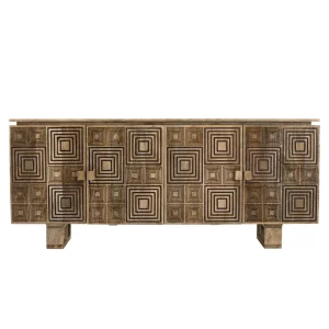 MACABANE Buffet Bois Manguier 177x45cm 4 Portes 2 étagères Goa 10