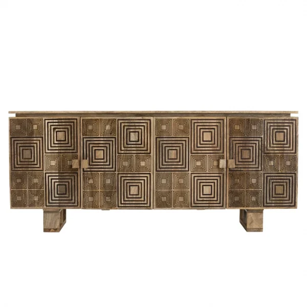 MACABANE Buffet Bois Manguier 177x45cm 4 Portes 2 étagères Goa 3