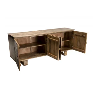 MACABANE Buffet Bois Manguier 177x45cm 4 Portes 2 étagères Goa 14