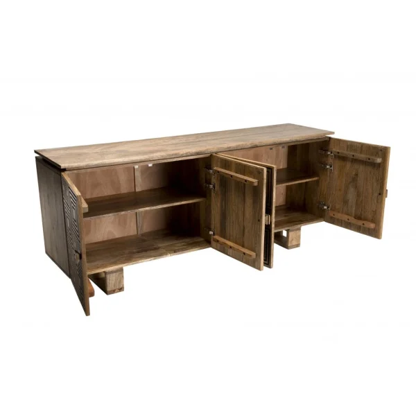 MACABANE Buffet Bois Manguier 177x45cm 4 Portes 2 étagères Goa 5