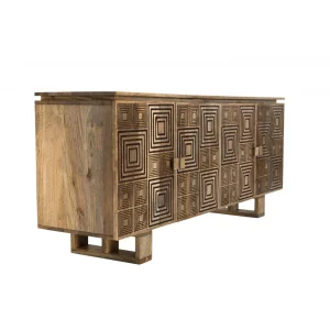 MACABANE Buffet Bois Manguier 177x45cm 4 Portes 2 étagères Goa 16