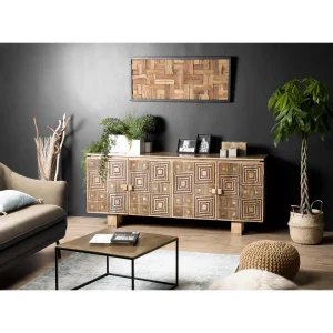 MACABANE Buffet Bois Manguier 177x45cm 4 Portes 2 étagères Goa 18