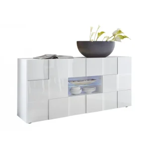 Vente-unique Buffet CALISTO – LEDs – 2 Portes & 2 Tiroirs – Blanc Laqué 13