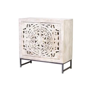 Pegane Buffet Commode En Bois De Manguier / Fer Coloris Blanc Vieilli – Longu… 8