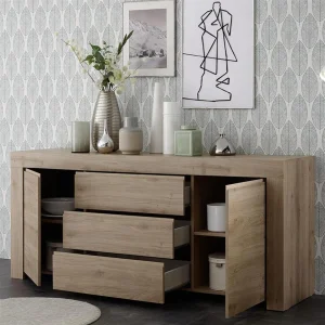 NOUVOMEUBLE Buffet Contemporain 180 Cm Chêne Clair ALANO 10