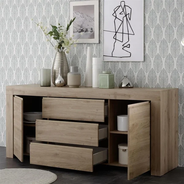 NOUVOMEUBLE Buffet Contemporain 180 Cm Chêne Clair ALANO 4