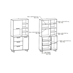 Pegane Buffet De Cuisine 2 Portes + 3 Tiroirs Coloris Chêne Kronberg, Noir M… 15