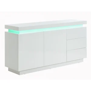 Vente-unique Buffet EMERSON II – LEDs – 2 Portes & 3 Tiroirs – MDF Laqué Blanc 11