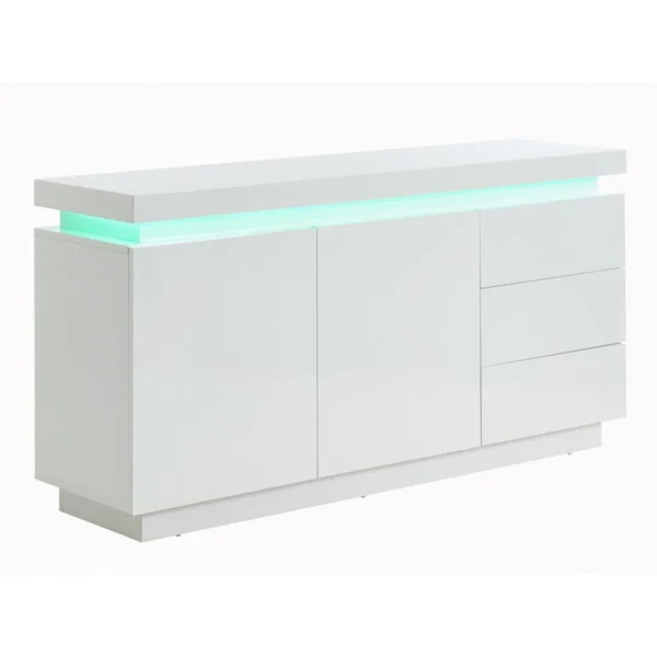 Vente-unique Buffet EMERSON II – LEDs – 2 Portes & 3 Tiroirs – MDF Laqué Blanc 4