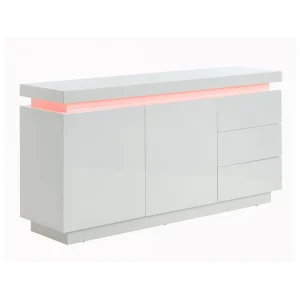 Vente-unique Buffet EMERSON II – LEDs – 2 Portes & 3 Tiroirs – MDF Laqué Blanc 13