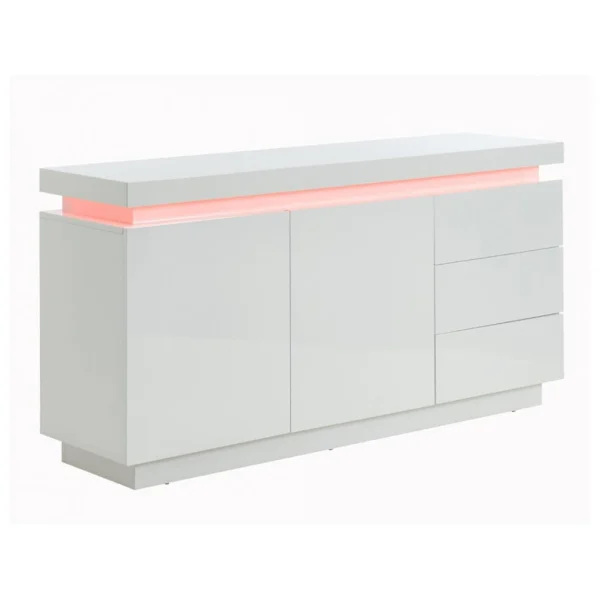 Vente-unique Buffet EMERSON II – LEDs – 2 Portes & 3 Tiroirs – MDF Laqué Blanc 5