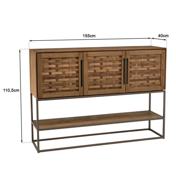 MACABANE Buffet En Bois De Teck Recyclé 3 Portes 5