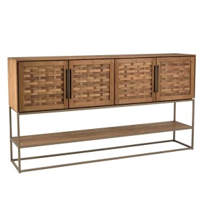 MACABANE Buffet En Bois De Teck Recyclé 4 Portes En Tissage De Bambou 12