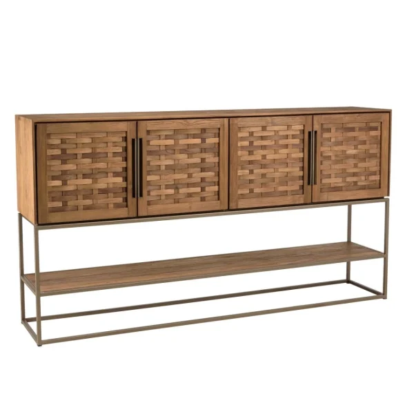 MACABANE Buffet En Bois De Teck Recyclé 4 Portes En Tissage De Bambou 3