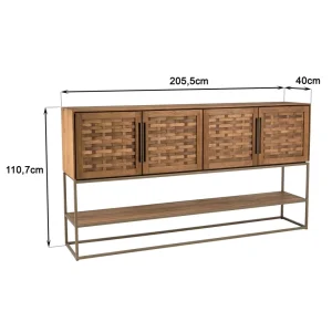 MACABANE Buffet En Bois De Teck Recyclé 4 Portes En Tissage De Bambou 16