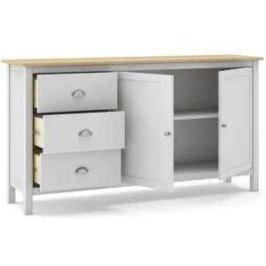 Pegane Buffet En Pin Massif Chêne Et Blanc, Meuble De Rangement – Longueur 1… 13